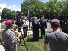 Salt Lake City Mayor Ralph Becker, Cody Steward, Governor Herbert's Energy Advisor and Ted Wilson, Director of UCAIR announce the installation of two new fast charging electric vehicle stations.